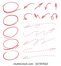 hand drawn circle, arrow, dashed arrows, vector highlighter elements