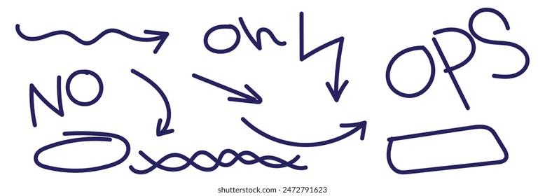  Hand drawn circle and arrow line for highlighting text. Rounds Bubbles Set doodle sketch symbols on a white background. vector illustration graphic design elements
