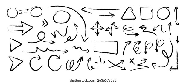 Hand drawn circle and arrow line for highlighting text. Rounds Bubbles Set doodle sketch symbols on a white background. vector illustration graphic design elements