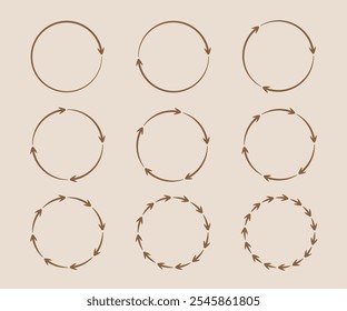 Hand drawn circle with arrows. Pie chart. Vector illustration.