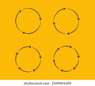 Hand drawn circle with arrows. Pie chart. Vector illustration.