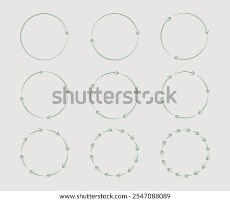 Hand drawn circle with arrows. Pie chart. Vector illustration.