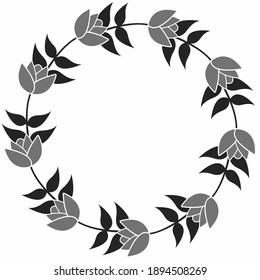 Círculo dibujado a mano blanco negro patrón floral vectorial impresión aislado anillo hermoso
