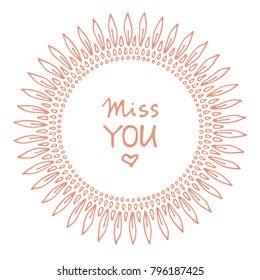Hand drawn circle  border isolated on white background. Design element for home decor, photo frames, branding, greeting cards, textile prints. Valentines illustration.