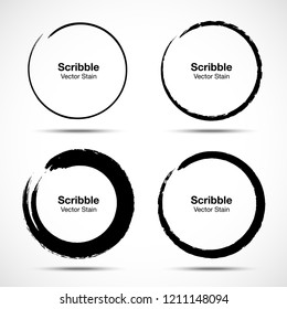 Hand drawn circle brush sketch set. Grunge doodle scribble round circles for message note mark design element. Brush circular smears. Banners, Insignias , Logos, Icons, Labels and Badges. Vector illus