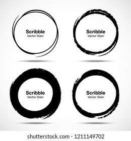 Hand drawn circle brush sketch set. Grunge doodle scribble round circles for message note mark design element. Brush circular smears. Banners, Insignias , Logos, Icons, Labels and Badges. Vector illus