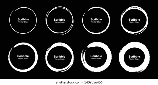 Hand drawn circle brush sketch set. Grunge doodle scribble round circles for message note mark design element. Brush circular smears. Banners, Insignias , Logos, Icons, Labels and Badges. Vector