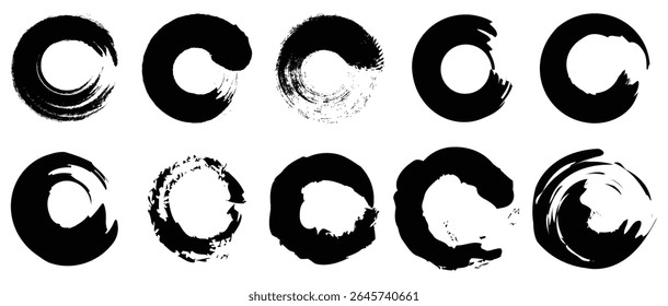 Pincel circular dibujado a mano, Pincel circular frotis, pincel círculo marco logo, Ilustración vectorial
