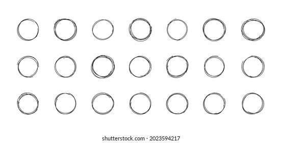 Hand drawn circle. Circles for design elements, messages, notes labels. Brushs, inks circles.