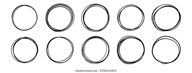 Hand drawn circle doodle sketch frame set isolated on white background vector illustration