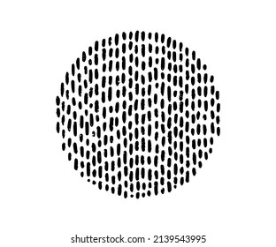 Círculo dibujado a mano con textura de doodle. Forma moderna y abstracta de redondeo negro con líneas, gotas. Forma de doodle orgánico dibujado a mano. Ilustración vectorial aislada en fondo blanco.