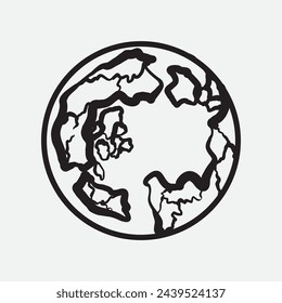 Hand Drawn Circle Earth Doodle vector illustration. Linear earth. Globe. Planet Earth.