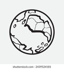 Hand Drawn Circle Earth Doodle vector illustration. Linear earth. Globe. Planet Earth.