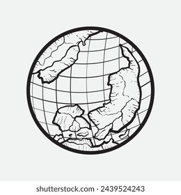 Hand Drawn Circle Earth Doodle vector illustration. Linear earth. Globe. Planet Earth.