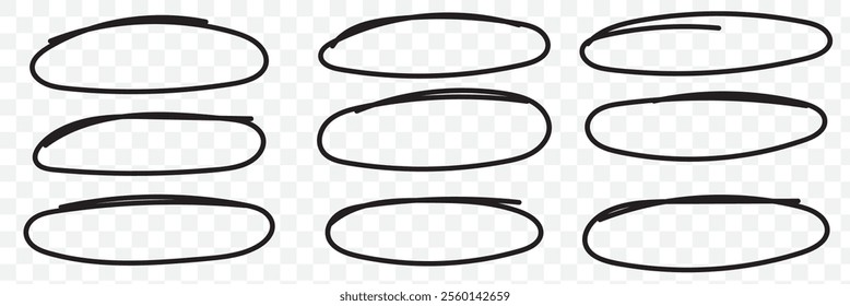 Hand drawn circle, ellipse and lower degree ellipse. Set of doodle of ovals and bubbles. eps 10.