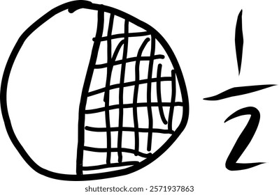 hand drawn circle of equivalent fractions in mathematics, doodle of decimal fractions, circle segments