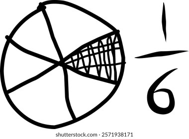 hand drawn circle of equivalent fractions in mathematics, doodle of decimal fractions, circle segments