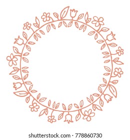Hand drawn circle floral border isolated on white background. Design element for home decor, photo frames, branding, greeting cards, textile prints and so much more.