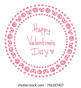 Hand drawn circle floral border isolated on white background. Design element for home decor, photo frames, branding, greeting cards, textile prints. Valentines illustration.