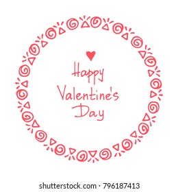 Hand drawn circle floral border isolated on white background. Design element for home decor, photo frames, branding, greeting cards, textile prints. Valentines illustration.