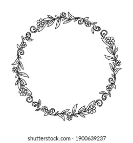 Cadres floral Dessinés à la Main Image Vectorielle Décorative Noire sur fond blanc. pour le design, la saint-valentin, le décor de vacances, la date de sauvegarde du mariage, le textile.