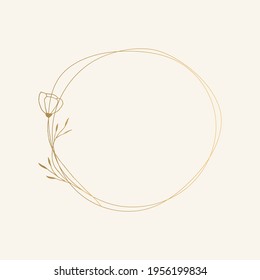 Hand drawn circle frame with beautiful flowers. Vector unique illustration.