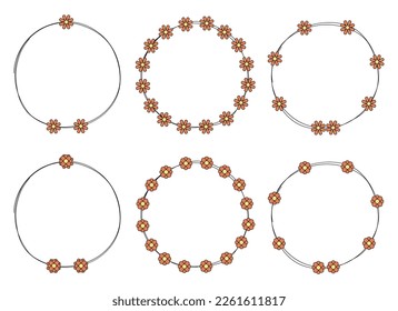 Hand drawn circle frame decoration element with flowers