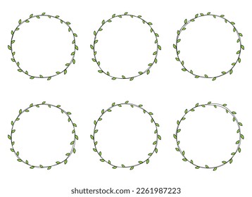Hand drawn circle frame decoration element with leaves 