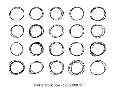 Hand Drawn Circle Frame Vector Set Isolated On White Background Doodle Sketchy Style