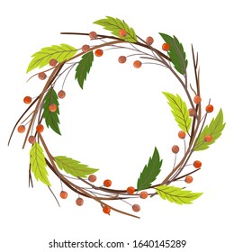 Hand drawn circle frame /wreath of spring branches. Vector