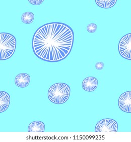 Hand drawn circle geometric abstract seamless pattern with blue colors.