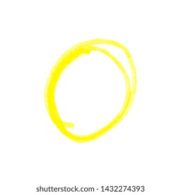 Hand drawn circle to highlight something of yellow crayon or paint markers strokes realistic vector illustration isolated on white background. Doodles sketch style.