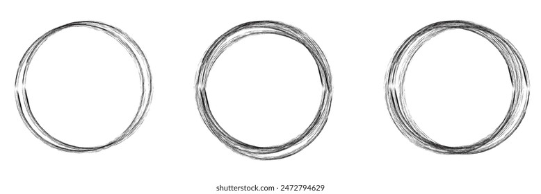  Conjunto de esbozo de línea de resaltador de círculo dibujado a mano. Marcador de Vector líneas circulares, círculos redondos doodle para el elemento de diseño de marca de nota de mensaje. Esbozo de burbuja de lápiz o pluma