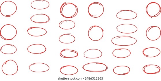 Conjunto de esbozo de línea de resaltador de círculo dibujado a mano.