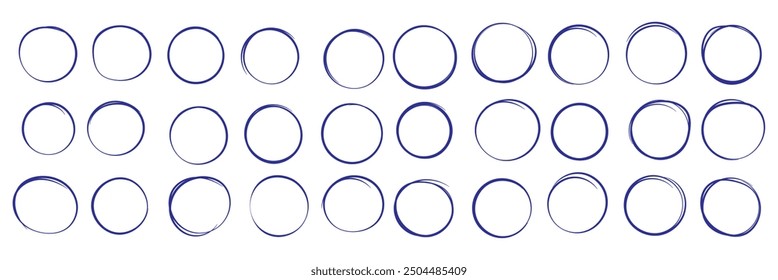Hand drawn circle highlighter line sketch set. Vector marker circular lines, doodle round circles for message note mark design element.