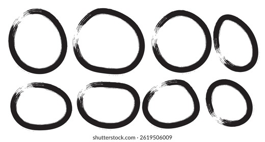 Hand drawn circle highlighter line sketch set. Red circle, pen draw. Vector marker circular lines, 