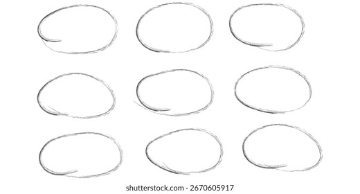 Conjunto de esbozo de línea de resaltador de círculo dibujado a mano. Líneas circulares del marcador del Vector, círculos redondos del garabato para el elemento de diseño de la marca de la nota del mensaje.