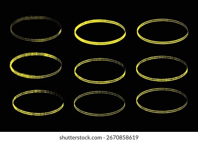 Conjunto de esbozo de línea de resaltador de círculo dibujado a mano. Líneas circulares del marcador del Vector, círculos redondos del garabato para el elemento de diseño de la marca de la nota del mensaje. Boceto de burbuja de lápiz o pluma