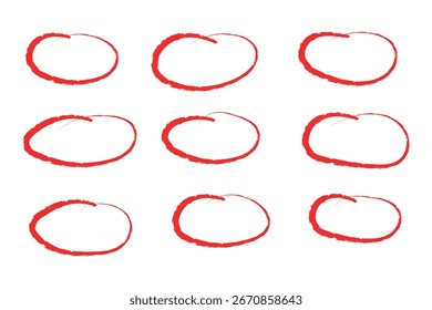Hand drawn circle highlighter line sketch set. Vector marker circular lines, doodle round circles for message note mark design element. Pencil or pen bubble sketch