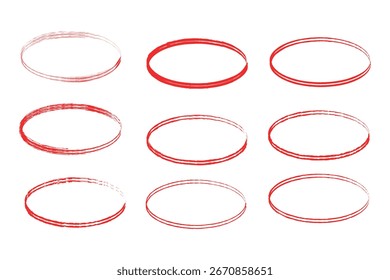 Conjunto de esbozo de línea de resaltador de círculo dibujado a mano. Líneas circulares del marcador del Vector, círculos redondos del garabato para el elemento de diseño de la marca de la nota del mensaje. Boceto de burbuja de lápiz o pluma