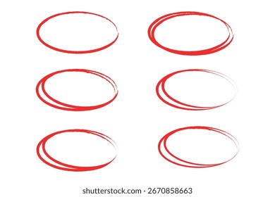 Hand drawn circle highlighter line sketch set. Vector marker circular lines, doodle round circles for message note mark design element. Pencil or pen bubble sketch