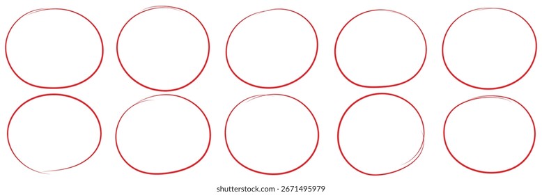 Conjunto de esbozo de línea de resaltador de círculo dibujado a mano. Marcador de Vector líneas circulares, doodle círculos redondos Ilustración vectorial.