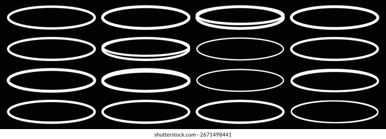 Hand drawn circle highlighter line sketch set. Vector marker circular lines, doodle round circles for message note mark design element isolated on black background.