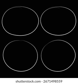 Hand drawn circle highlighter line sketch set. Vector marker circular lines, doodle round circles for message note mark design element isolated on black background.