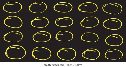 Conjunto de esbozo de línea de resaltador de círculo dibujado a mano. Líneas circulares del marcador del Vector, círculos redondos del garabato para el elemento de diseño de la marca de la nota del mensaje. Burbuja de lápiz o pluma