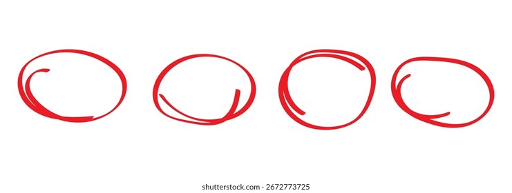 Hand drawn circle highlighter line sketch set. Vector marker circular lines, doodle round circles for message note mark design element. Pencil or pen bubble sketch
