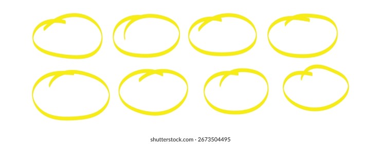 Conjunto de esbozo de línea de resaltador de círculo dibujado a mano. Líneas circulares del marcador del Vector, círculos redondos del garabato para el elemento de diseño de la marca de la nota del mensaje. Boceto de burbuja de lápiz o pluma