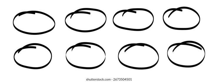 Hand drawn circle highlighter line sketch set. Vector marker circular lines, doodle round circles for message note mark design element. Pencil or pen bubble sketch