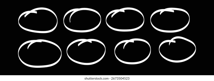 Conjunto de esbozo de línea de resaltador de círculo dibujado a mano. Líneas circulares del marcador del Vector, círculos redondos del garabato para el elemento de diseño de la marca de la nota del mensaje. Boceto de burbuja de lápiz o pluma