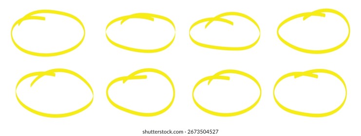 Hand drawn circle highlighter line sketch set. Vector marker circular lines, doodle round circles for message note mark design element. Pencil or pen bubble sketch